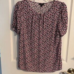 Talbots Black and Pink Floral Blouse